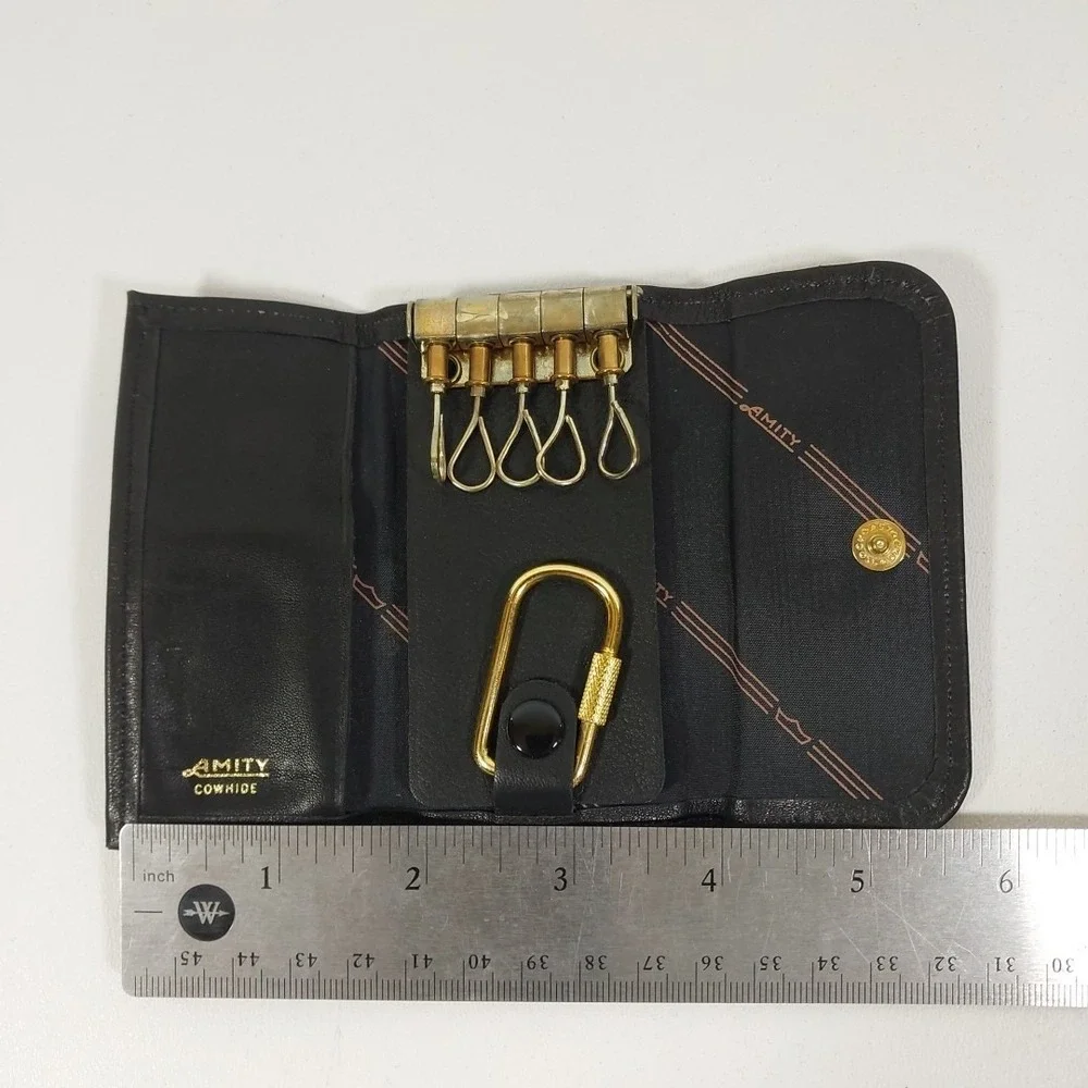Vintage‎ Amity Positive Lock Black Cowhide Key Kaddy Case